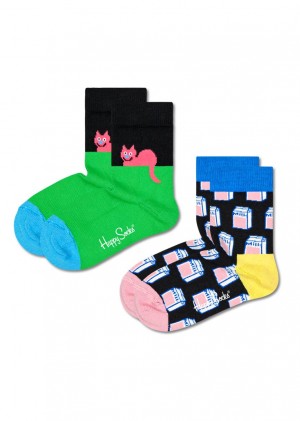 Happy Socks 2-Pack Cat Socken Kinder Grün | Schweiz 72053QBCV