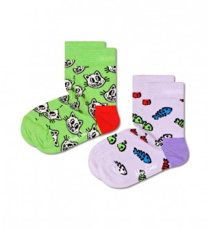 Happy Socks 2-Pack Cat and Fish Socken Kinder Grün | Schweiz 34925CFUP