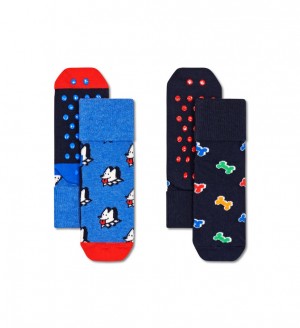 Happy Socks 2-Pack Dog & Dog Bone Anti Slip Socken Kinder Blau | Schweiz 86419RPDG