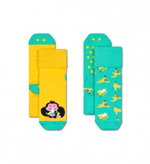 Happy Socks 2-Pack Monkey & Banana Anti Slip Socken Kinder Grün | Schweiz 52963LVTC