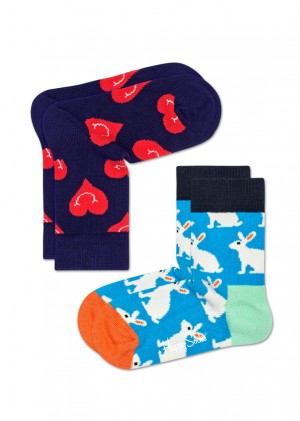 Happy Socks 2-Pack Smiling Heart Socken Kinder Navy | Schweiz 05893TRQF