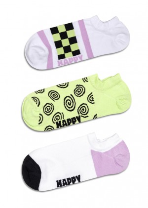 Happy Socks 3-Pack Checked Stripe No Show Socken Unisex Weiß | Schweiz 53208RALG