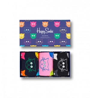 Happy Socks 3-Pack Mixed Cat Socks Gift Set Unisex Navy | Schweiz 57904ECGQ