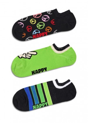 Happy Socks 3-Pack Peace Sign No Show Socken Unisex Schwarz | Schweiz 95431BLKN