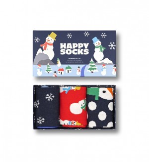 Happy Socks 3-Pack Snowman Socks Gift Set Unisex Navy | Schweiz 57410NDXQ