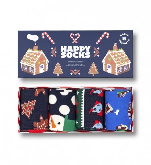 Happy Socks 4-Pack Gingerbread Socks Gift Set Unisex Navy | Schweiz 14326JUTA