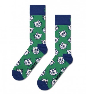 Happy Socks Cat Socken Unisex Grün | Schweiz 48195KRDN