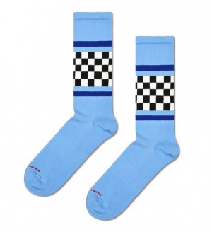 Happy Socks Checked Stripe Sneaker Socken Unisex Hellblau | Schweiz 30524LOGI