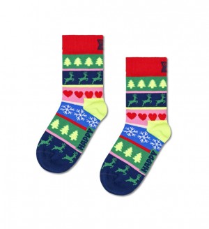 Happy Socks Christmas Stripe Socken Kinder Dunkelrot | Schweiz 42580EZHK