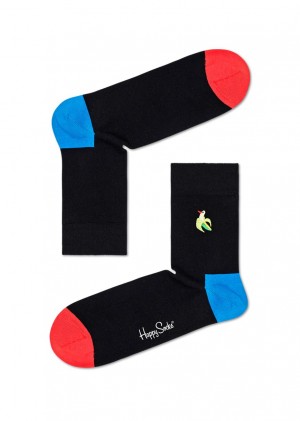 Happy Socks Embroidery Banana Bird1/2 Crew Socken Unisex Schwarz | Schweiz 13096GCMZ