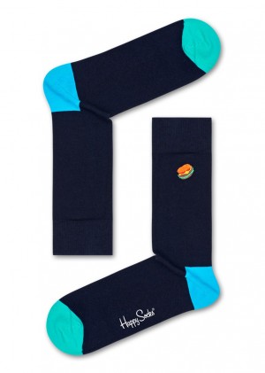 Happy Socks Embroidery Burger Socken Unisex Navy | Schweiz 36420QVNX