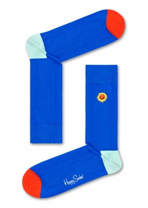 Happy Socks Embroidery Sunny Smile Socken Unisex Blau | Schweiz 25349PNQL