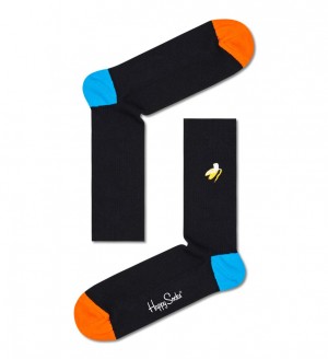 Happy Socks Gerippt Embroidery Banana Break Socken Unisex Schwarz | Schweiz 38179QJXH