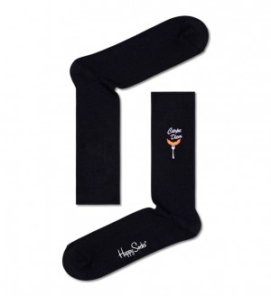 Happy Socks Gerippt Embroidery Carpe Diem Socken Unisex Schwarz | Schweiz 09671FMHE