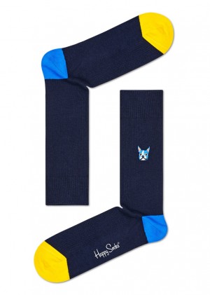 Happy Socks Gerippt Embroidery Dog Socken Unisex Navy | Schweiz 34071ZBXG