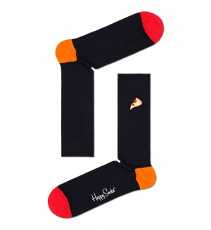 Happy Socks Gerippt Embroidery Pizza Socken Unisex Schwarz | Schweiz 02194MANJ