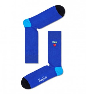 Happy Socks Gerippt Embroidery Yolo Socken Unisex Blau | Schweiz 03724QPBF