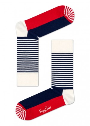 Happy Socks Half Stripe Socken Unisex Weiß | Schweiz 43092ODIH