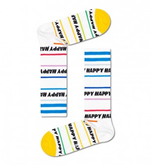 Happy Socks Happy Line Thin Crew Socken Unisex Weiß | Schweiz 92703NTUV