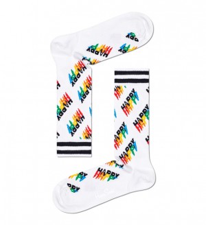 Happy Socks Happy Logo Thin Crew Socken Unisex Weiß | Schweiz 16324QTER