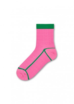 Happy Socks Lily Rib Ankle Socken Damen Rosa | Schweiz 25604NGZV