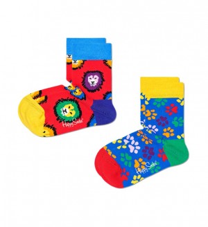 Happy Socks Lion & Paw 2-Pack Kids Socken Kinder Rot | Schweiz 90346PFQX