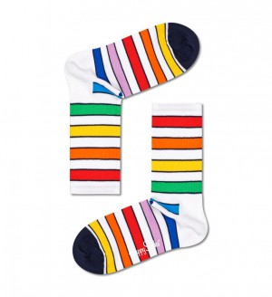 Happy Socks Multi Stripe 3/4 Crew Socken Unisex Weiß | Schweiz 28369HBLD