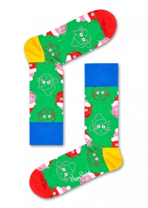 Happy Socks Santa Cat Socken Unisex Grün | Schweiz 36851ZTGE