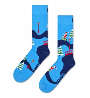 Happy Socks Santa On The Way To Arbeits Socken Unisex Blau | Schweiz 75204DCNX