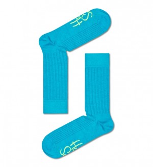 Happy Socks Solid Logo Rib Crew Socken Unisex Türkis | Schweiz 63071ZQAN