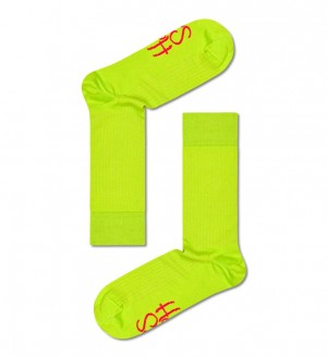 Happy Socks Solid Logo Rib Crew Socken Unisex Dunkelgelb | Schweiz 94163PCRL