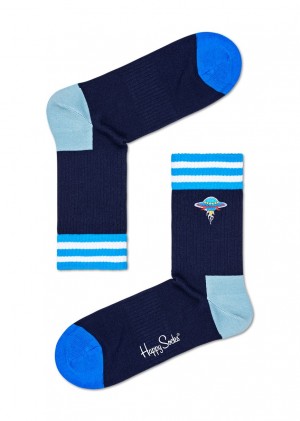 Happy Socks Turn Embroidery UFO 3/4 Crew Socken Unisex Blau | Schweiz 94582XBRZ