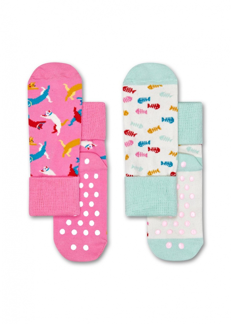 Happy Socks 2-Pack Cat Anti-Slip Socken Kinder Rosa | Schweiz 03172AHVQ