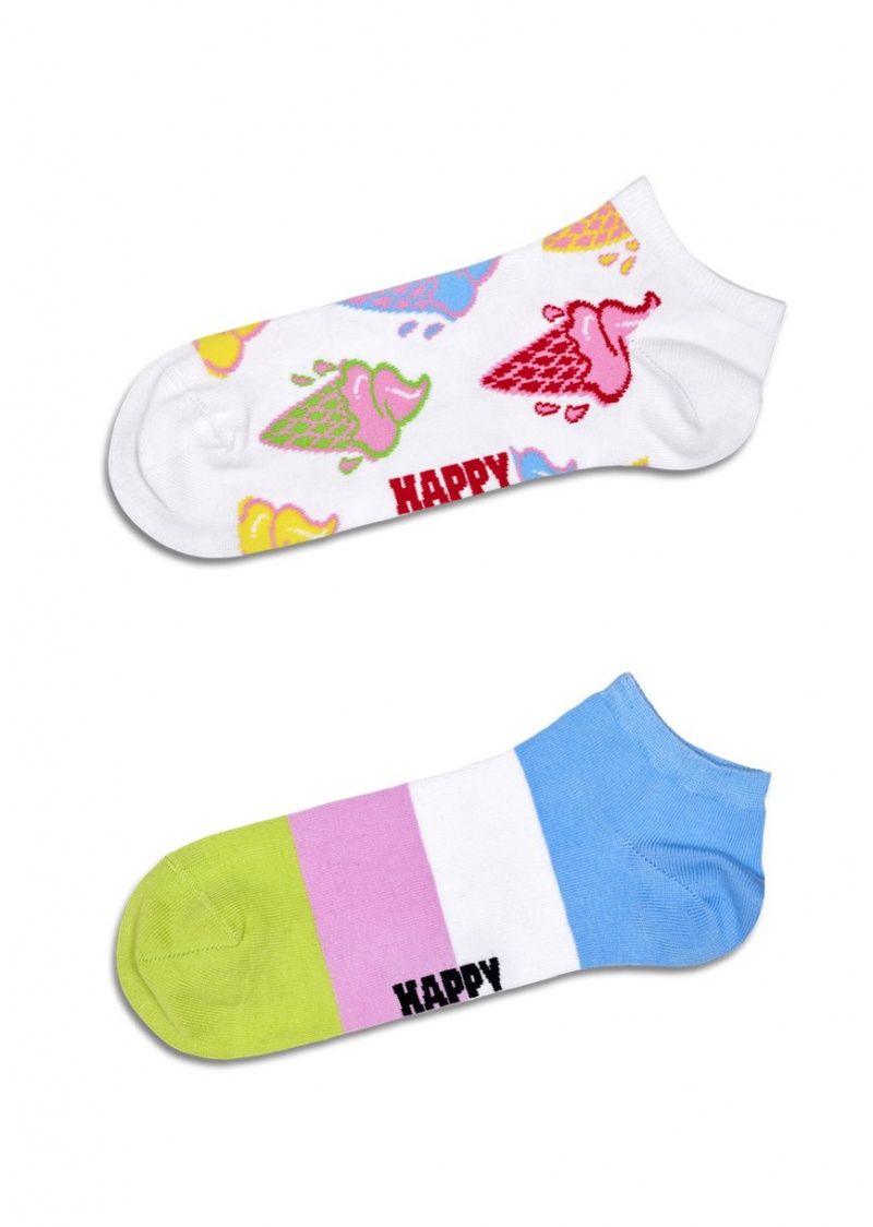 Happy Socks 2-Pack Ice Cream & Stripe Low Socken Unisex Weiß | Schweiz 76905QXJH