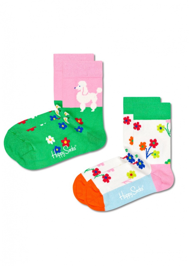 Happy Socks 2-Pack Poodle & Flowers Socken Kinder Grün | Schweiz 02634NTWD