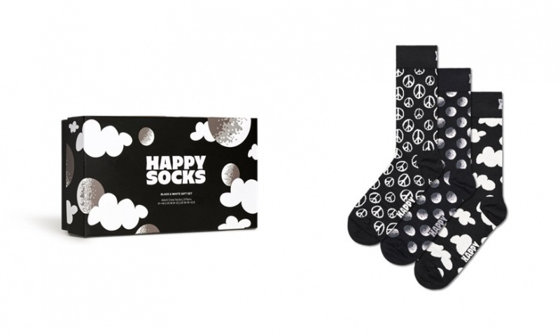 Happy Socks 3-Pack Black And White Socks Gift Set Unisex Schwarz | Schweiz 27648EGMV