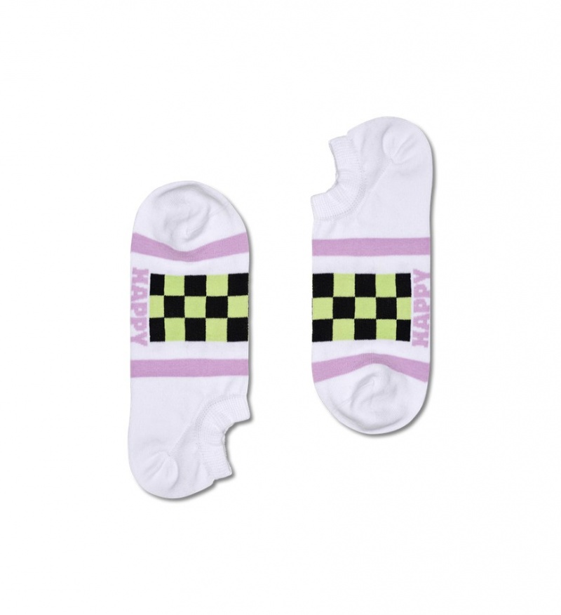 Happy Socks 3-Pack Checked Stripe No Show Socken Unisex Weiß | Schweiz 53208RALG