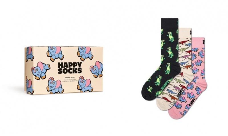 Happy Socks 3-Pack Elephant Socks Gift Set Unisex Schwarz | Schweiz 64138MXSB