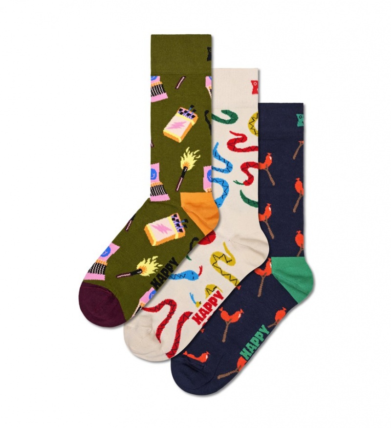 Happy Socks 3-Pack Happy Camper Socks Gift Set Unisex Dunkelgrün | Schweiz 36081BKWY