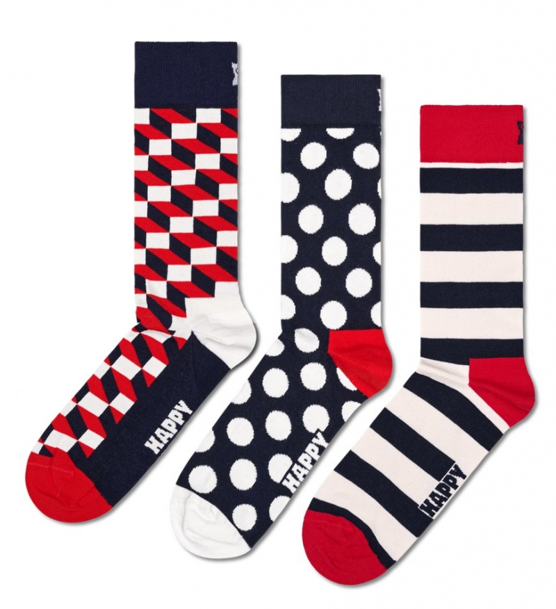 Happy Socks 3-Pack Klassische Filled Optic Socken Unisex Navy | Schweiz 50478RFDK