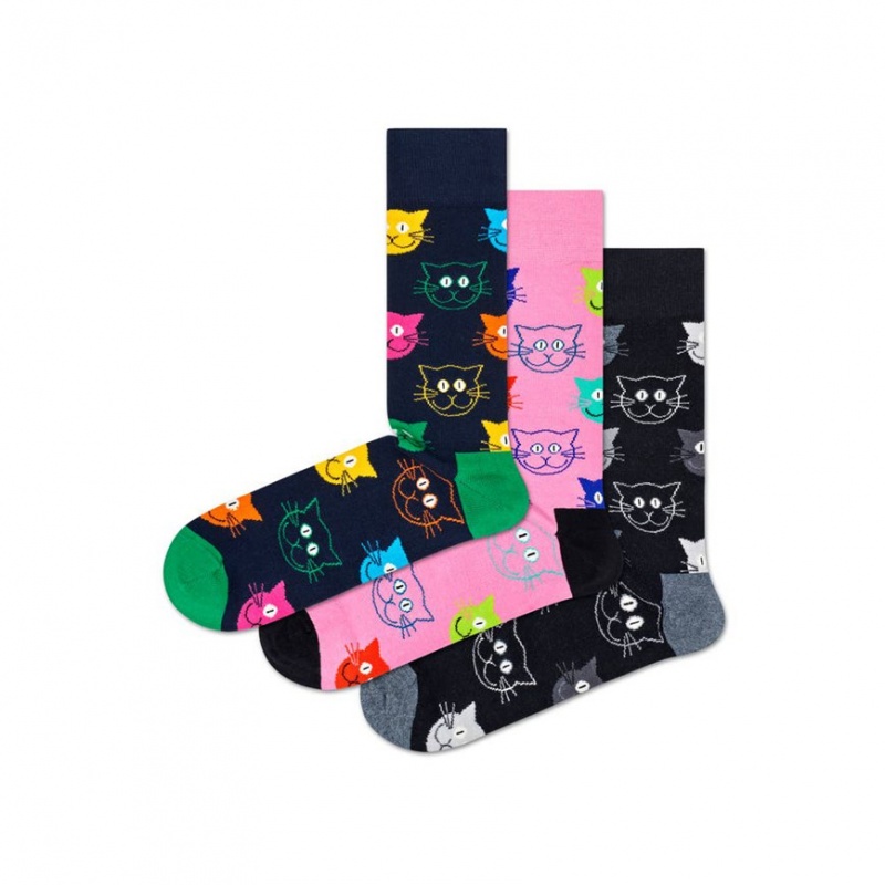 Happy Socks 3-Pack Mixed Cat Socks Gift Set Unisex Navy | Schweiz 92637GVUJ