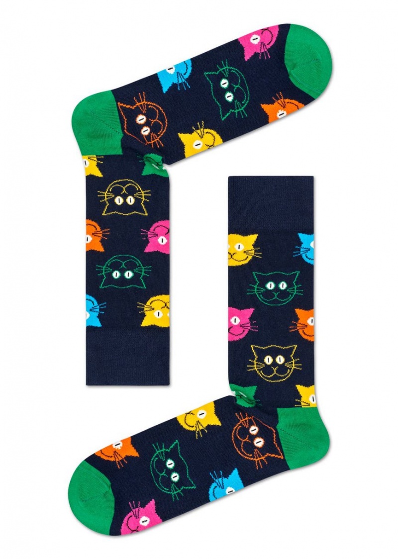 Happy Socks 3-Pack Mixed Cat Socks Gift Set Unisex Navy | Schweiz 92637GVUJ