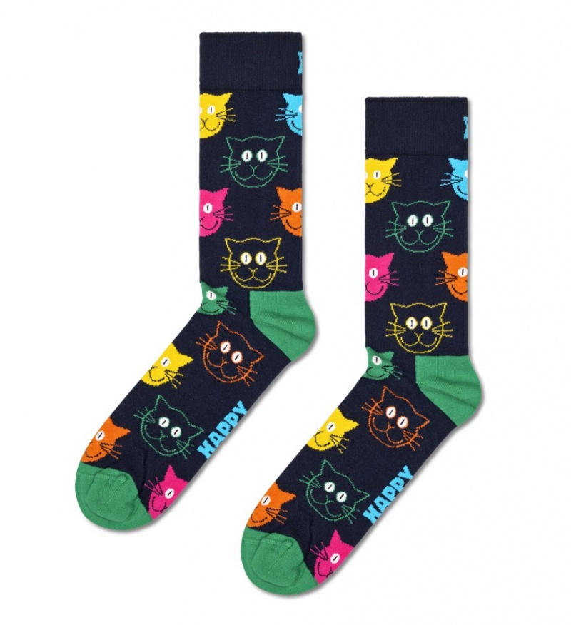 Happy Socks 3-Pack Mixed Cat Socks Gift Set Unisex Navy | Schweiz 19738POMN