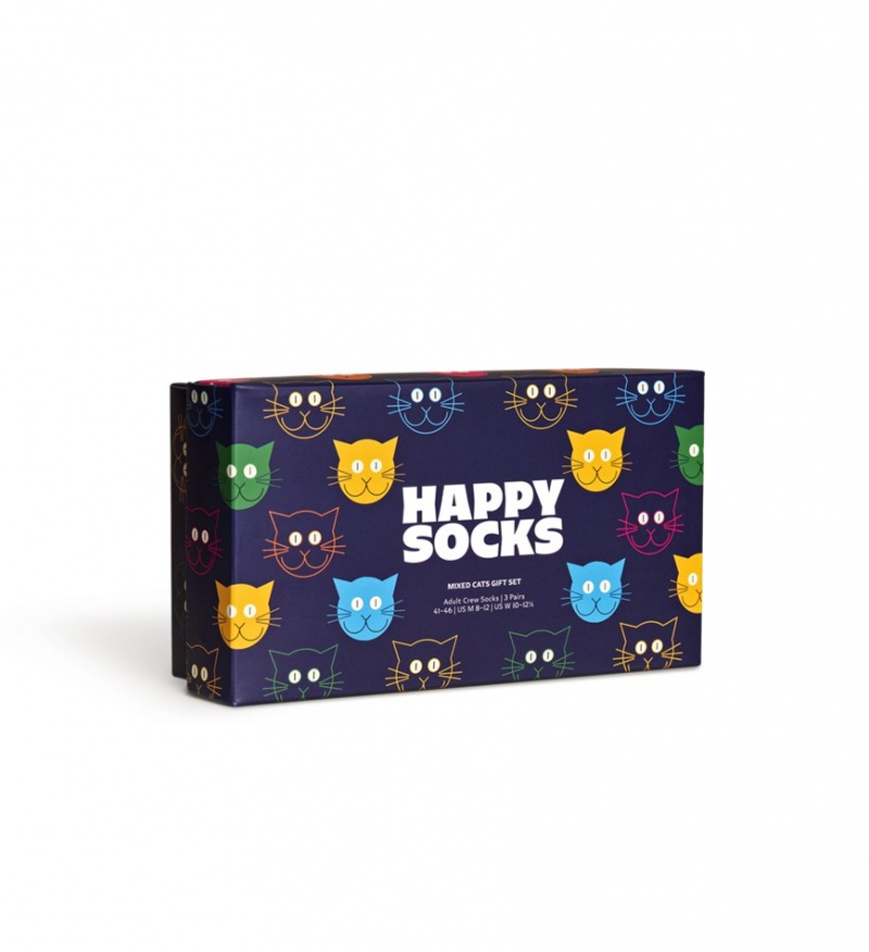 Happy Socks 3-Pack Mixed Cat Socks Gift Set Unisex Navy | Schweiz 19738POMN