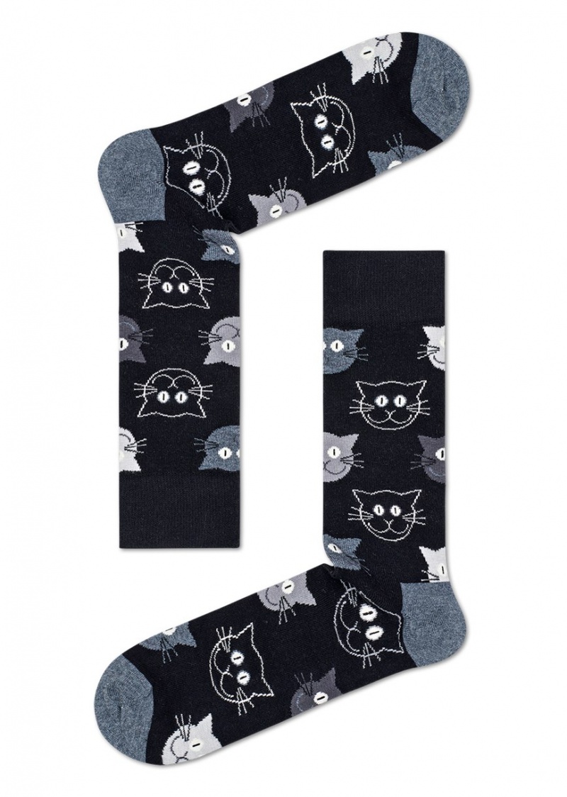 Happy Socks 3-Pack Mixed Cat Socks Gift Set Unisex Navy | Schweiz 57904ECGQ