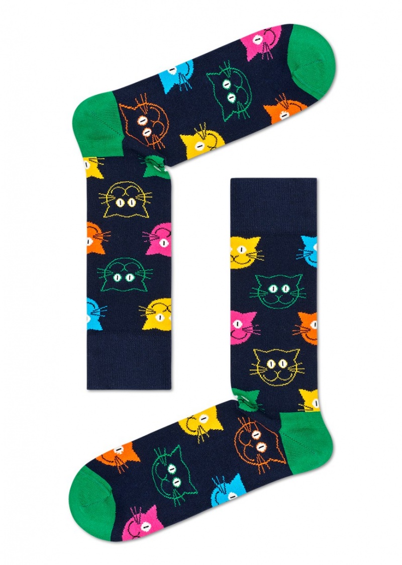 Happy Socks 3-Pack Mixed Cat Socks Gift Set Unisex Navy | Schweiz 57904ECGQ