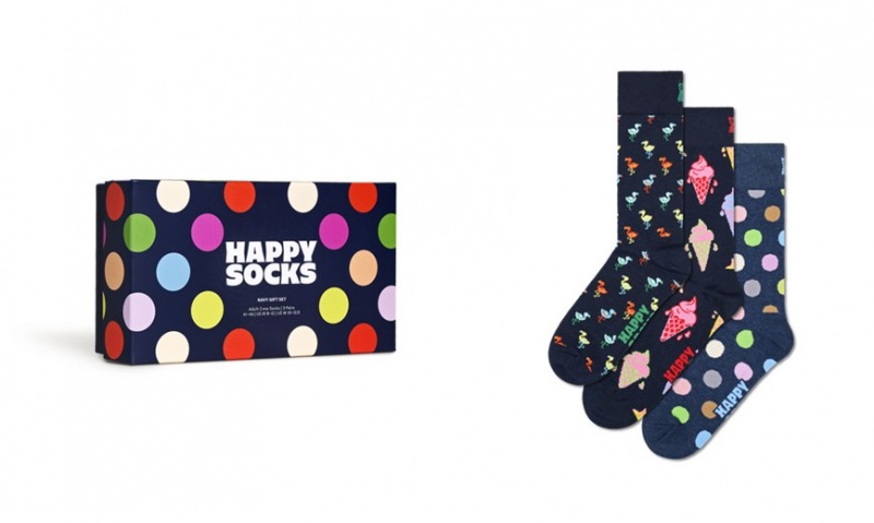 Happy Socks 3-Pack Navy Socks Gift Set Unisex Navy | Schweiz 94182POWF