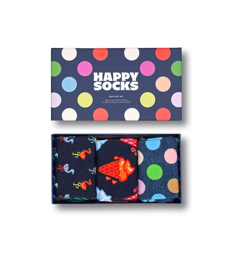 Happy Socks 3-Pack Navy Socks Gift Set Unisex Navy | Schweiz 94182POWF