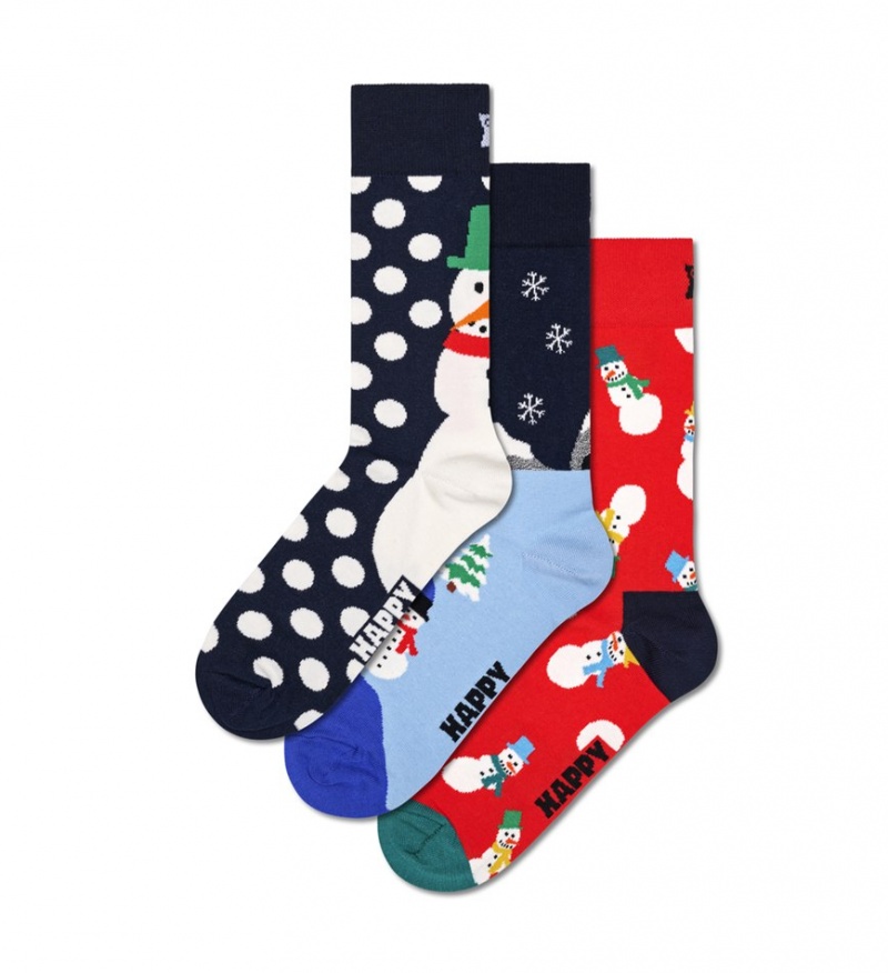 Happy Socks 3-Pack Snowman Socks Gift Set Unisex Navy | Schweiz 57410NDXQ