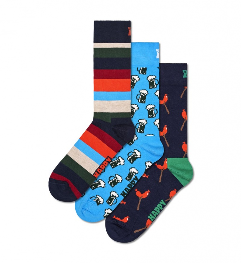 Happy Socks 3-Pack Wurst And Beer Socks Gift Set Unisex Navy | Schweiz 89025BWQA